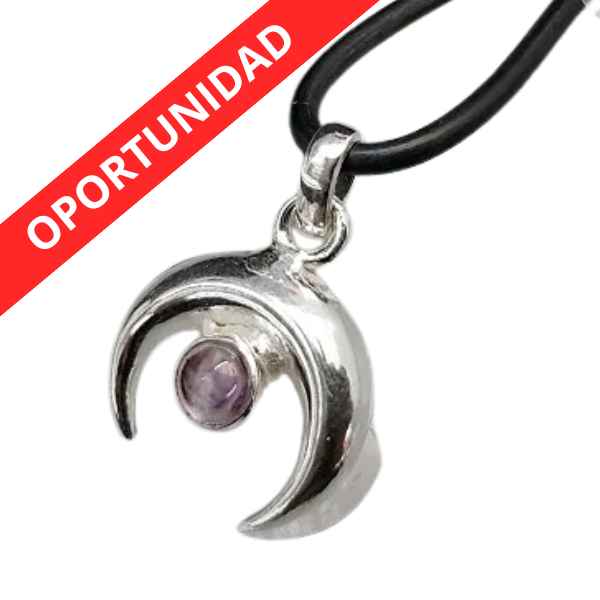 Colgante Media Luna Cabujon Amatista Plateado