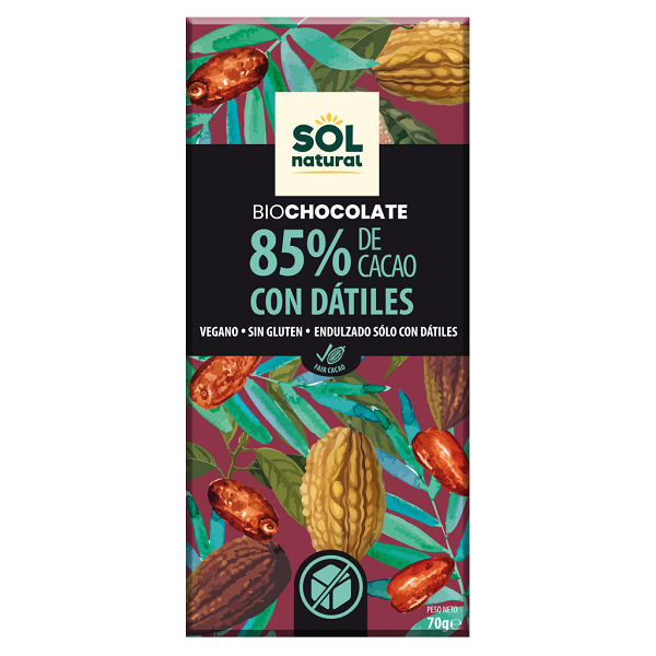 Tableta Chocolate Dark 85% Con Dátiles Solnatural