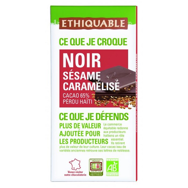 Chocolate Negro Con Sésamo Caramelizado Bio 100G. Ethiquable