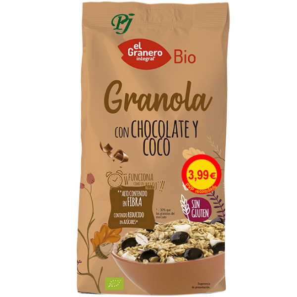 Granola Con Chocolate Y Coco Bio S/G 350Gr - El Granero