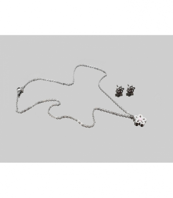 Conjunto Collar Y Pendientes Acero Flor