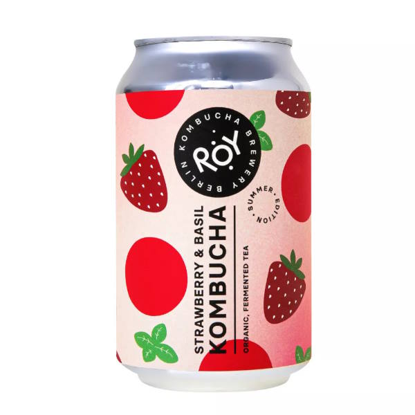 Kombucha Ecológica Fresas Y Albahaca Lata 33Cl - Roy Kombucha