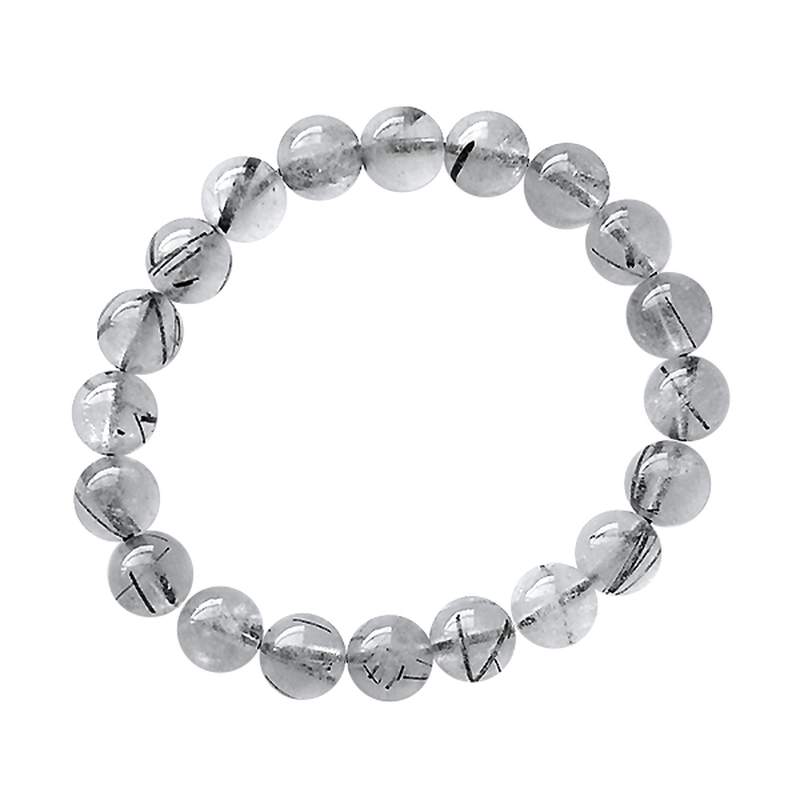 Pulsera Cuarzo Con Turmalina Bola 7 Cm