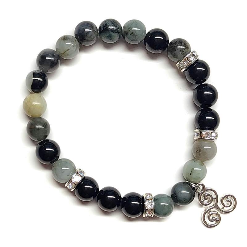 Pulsera Turmalina Y Esmeralda En Bola De 8 Mm