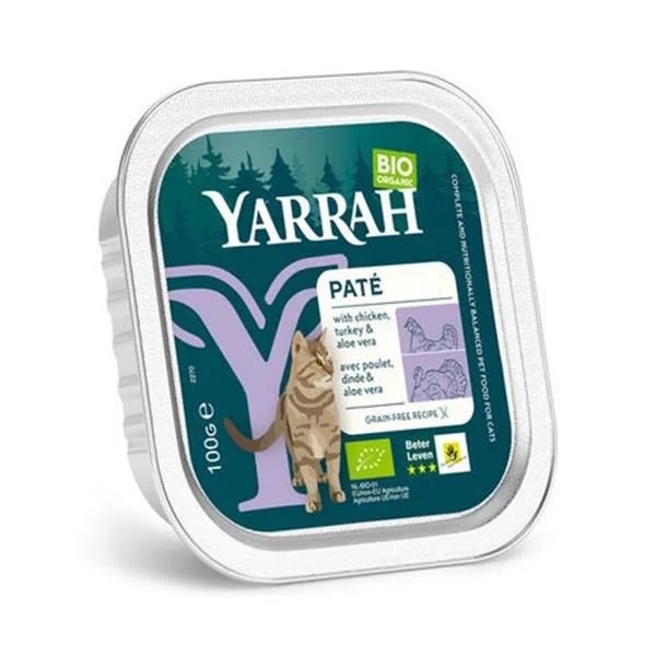 Comida Gato Tarrina Pate Con ternera y Pollo Bio 100 Gr. - Yarrah