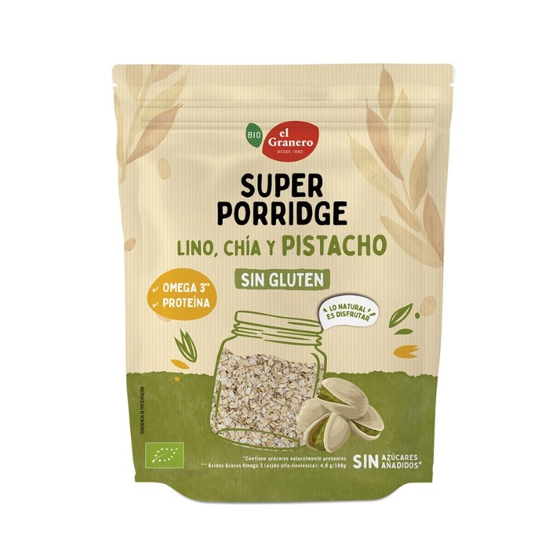 Superporridge Pistacho Sin gluten Bio 350 Gr. - El Granero