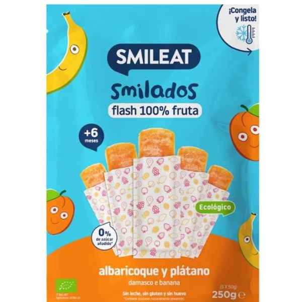 Smilados De Albaricoque y Plátano Flash 100% Fruta Bio 5x50 Gr. - Smileat