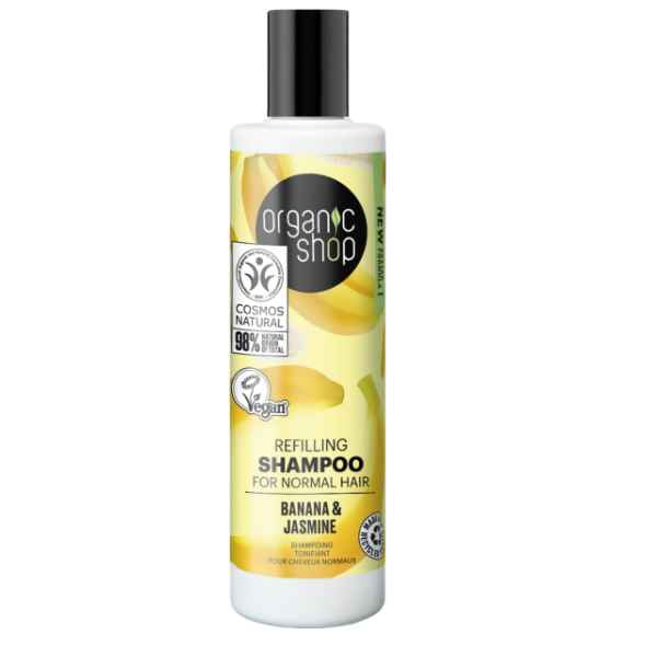 Champú Rellenador Cabello Normal Plátano Y Jazmín 280 Ml. - Organic Shop