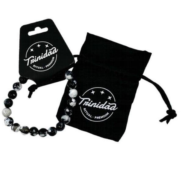 Trinidad Pulsera Agata Negra Teñida Blanca 8 Mm