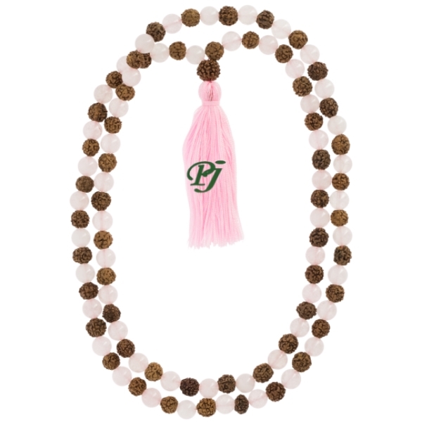 Mala Chakra Raiz Cuarzo Rosa Rudraksha - Tierra Zen