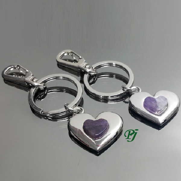 Llavero Doble Corazon Amatista 