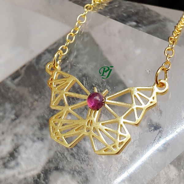 Collar Acero Dorado Mariposa Amatista 