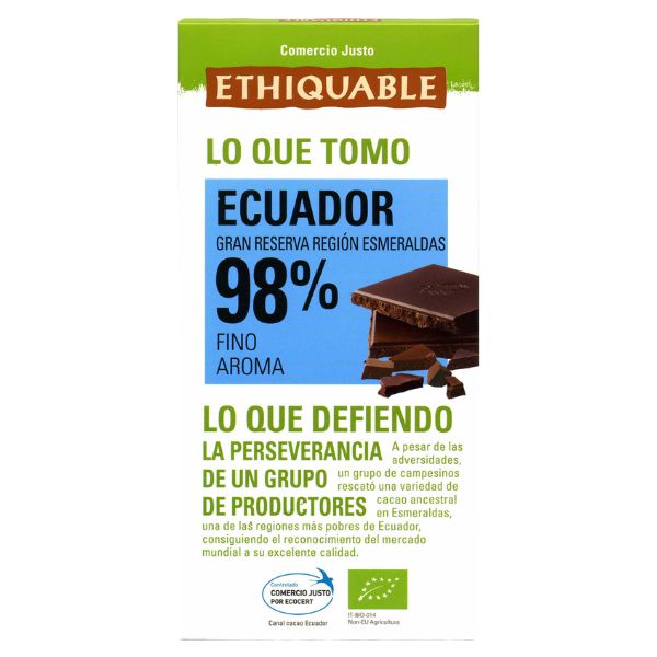 Chocolate Puro Cacao 98% Ecuador Bio 100Gr - Eathica