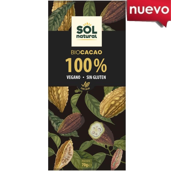 Tableta Cacao Puro 100 %  Bio 70Gr - Solnatural