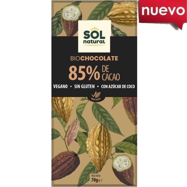 Tableta Chocolate Dark 85% Bio 70Gr - Solnatural
