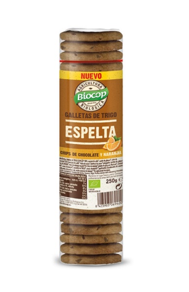 Galleta Trigo Espelta Chips Choco Naranja 250 G. - Biocop