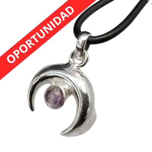 [100624] Colgante Media Luna Cabujon Amatista Plateado
