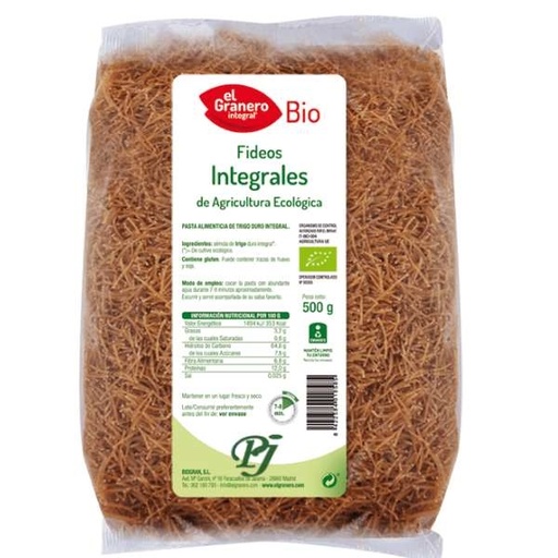 [041087] Fideos Integrales Bio 500Gr - El Granero
