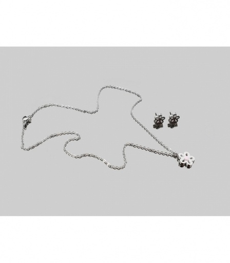 [100565] Conjunto Collar Y Pendientes Acero Flor