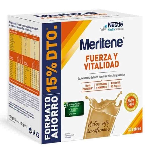 [0505290] Meritene Fuerza Y Vitalidad Sabor Descafeinado 30 Sobres 15% Descuento - Nestle Health