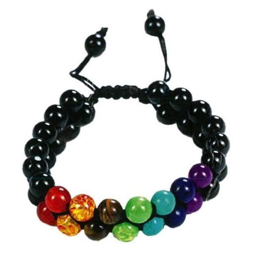 [100717] Trinidad Pulsera Doble Onix Negro 7 Chakras 8 Mm