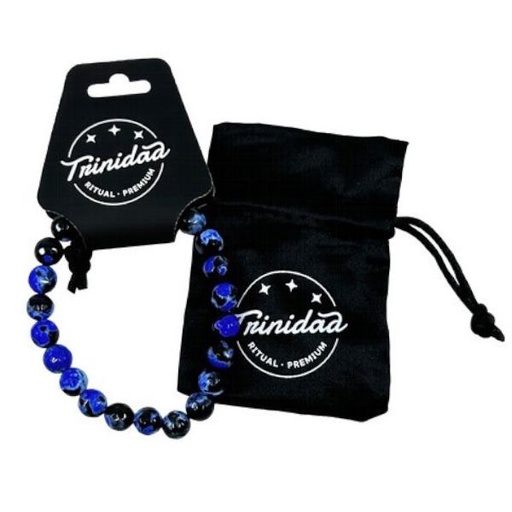 [100710] Trinidad Pulsera Agata Negra Teñida Azul 8 Mm