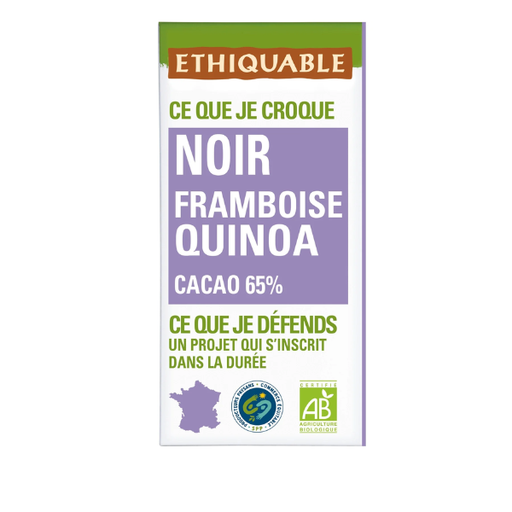[400343] Chocolate Negro 65% Frambuesa Quinoa Bio 100 Gr.