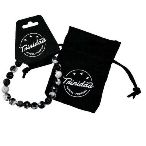 [100707] Trinidad Pulsera Agata Negra Teñida Blanca 8 Mm