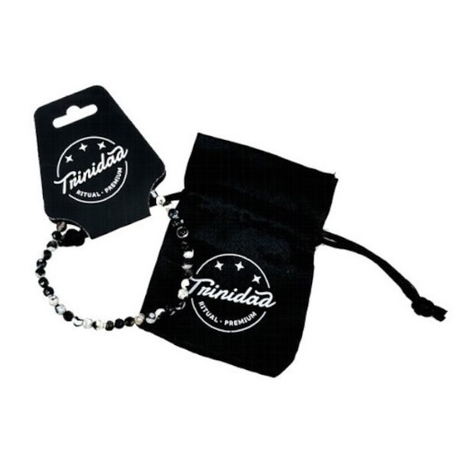 [100701] Trinidad Pulsera Agata Negra Teñida Blanca 4 Mm