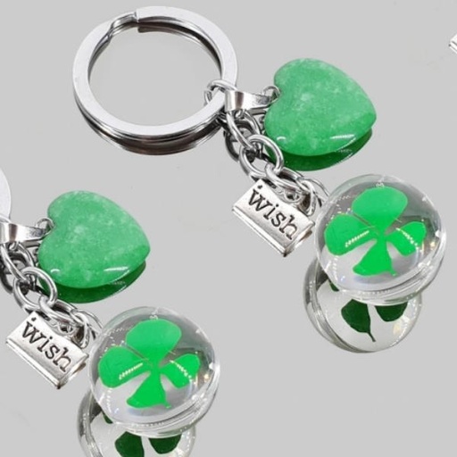 [100463] Llavero Trebol Con Corazon Jade - Promineral