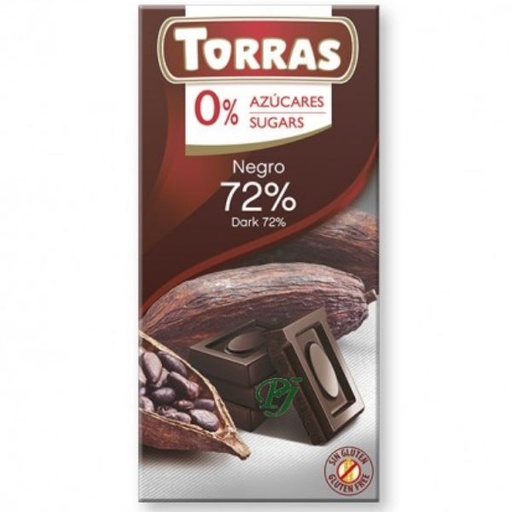 [203750] Chocolate Negro Sin Azucar 72% Cacao 75Gr - Torras