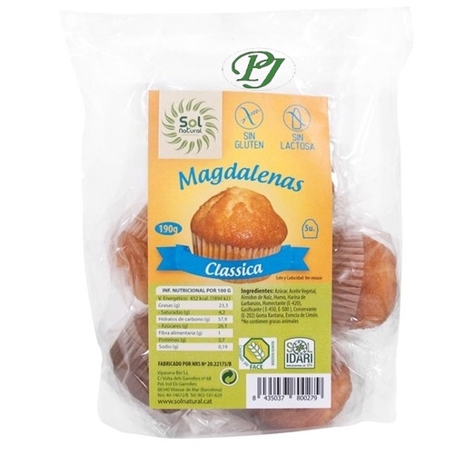 [204060] Magdalena Clasica Sin Gluten Sin Lactosa 5Uds - Solnatural