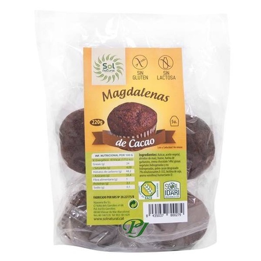 [204062] Magdalena Rellenas Chocolate Sin Gluten Sin Lactosa 5Uds - Solnatural