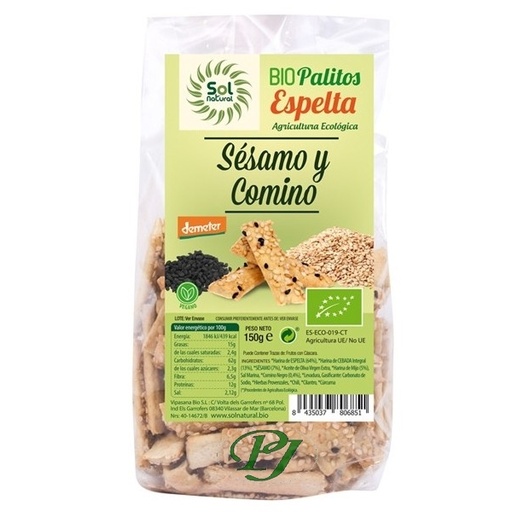 [204545] Palitos Espelta Sesamo Y Comino 150Gr - Solnatural