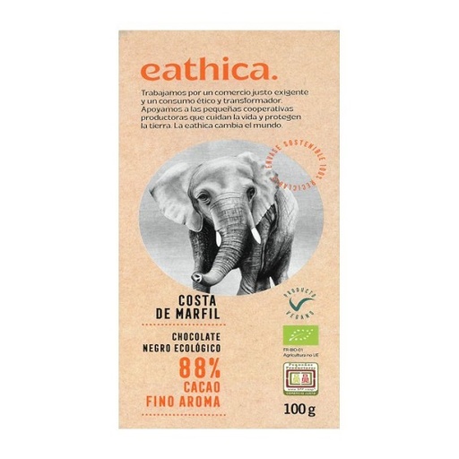 [204847] Chocolate Negro 88% Costa De Marfil Bio 100Gr - Eathica