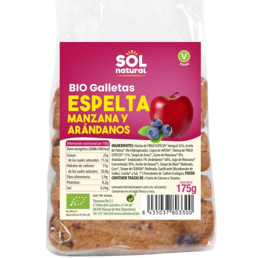 [205629] Galletas Espelta Manzana Arandano Bio 175Gr - Solnatural