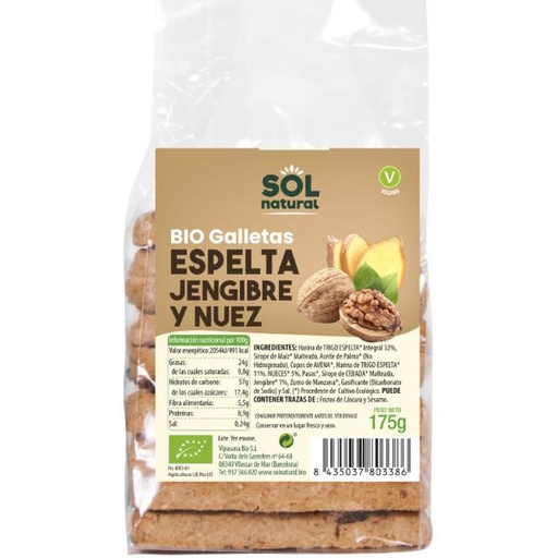 [205630] Galletas Espelta Jengibre Y Nueces Bio 175Gr - Solnatural
