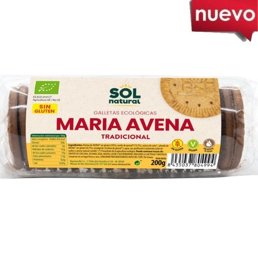 [205644] Galletas Avena Maria Sin Gluten Bio 200Gr - Solnatural