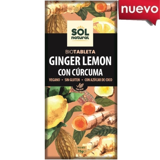 [205656] Tableta Choco Jengibre Limon Curcuma Bio 70Gr - Solnatural