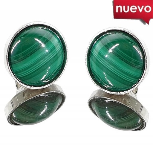 [100497] Pendiente Cabujon 100Mm Malaquita Plata - Promineral